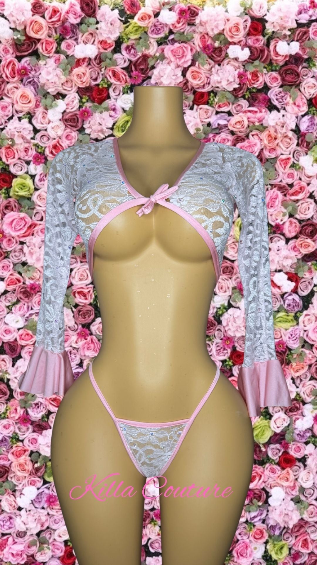 Pink-Bell Sleeve Two Piece