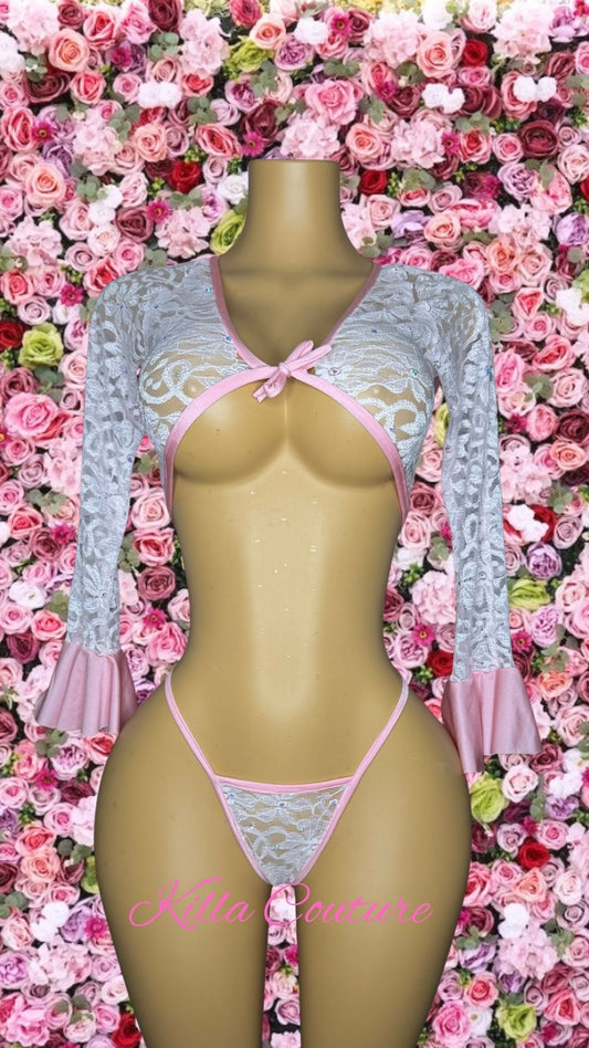 Pink-Bell Sleeve Two Piece